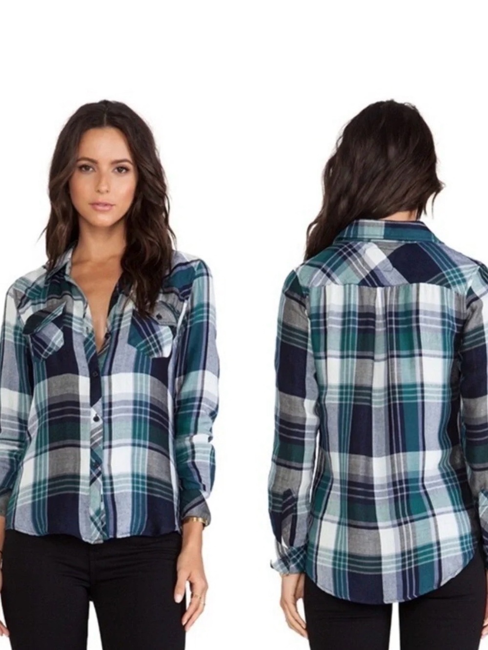 Rails Blue and Green Plaid Button-Down Shirt - Women